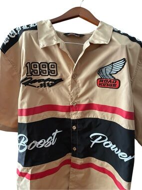 Road Kings Men's Tan & Black Racing Button-Down Shirt